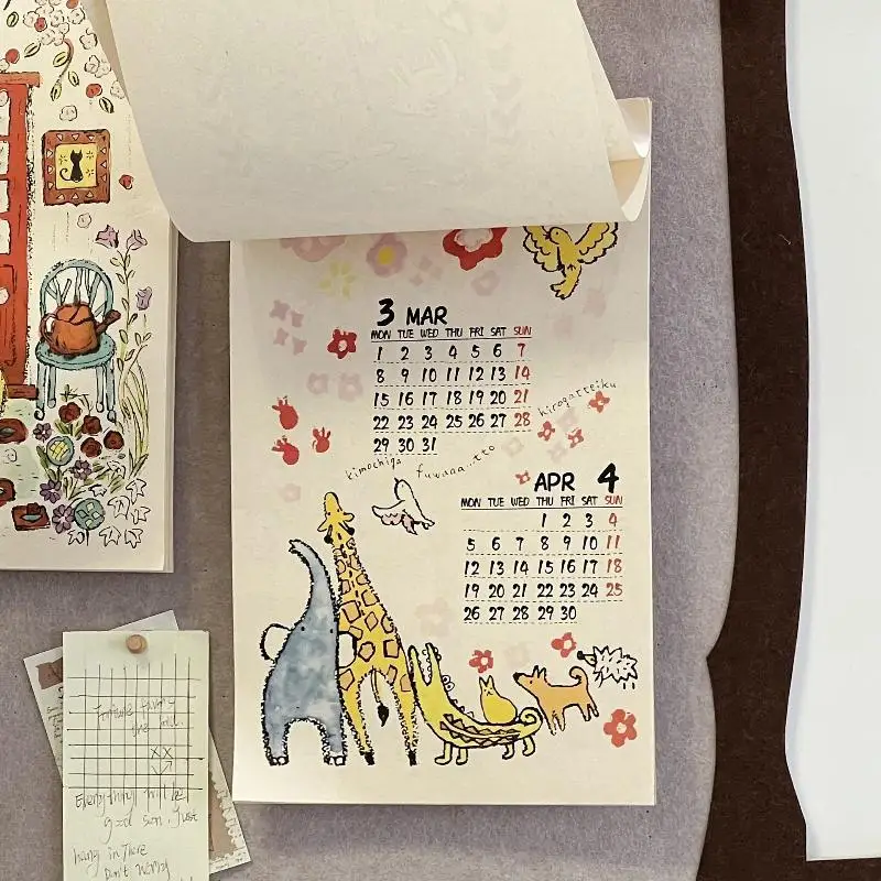 2027 Wall Hanging Calendar Cute Land Sea Air Animal Cartoon Prints Creative Monthly Schedule for Home Office Use