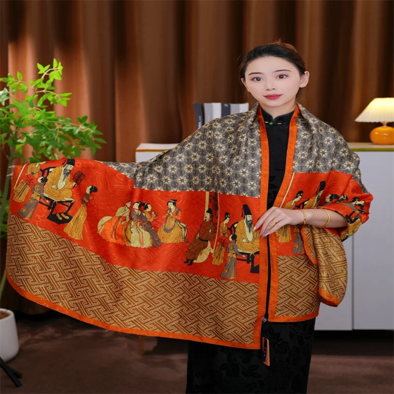 

New Design for 2024 Winter Double sided Jacquard Silk Scarf High quality Women's Thick Shawl Women's Soft Scarf