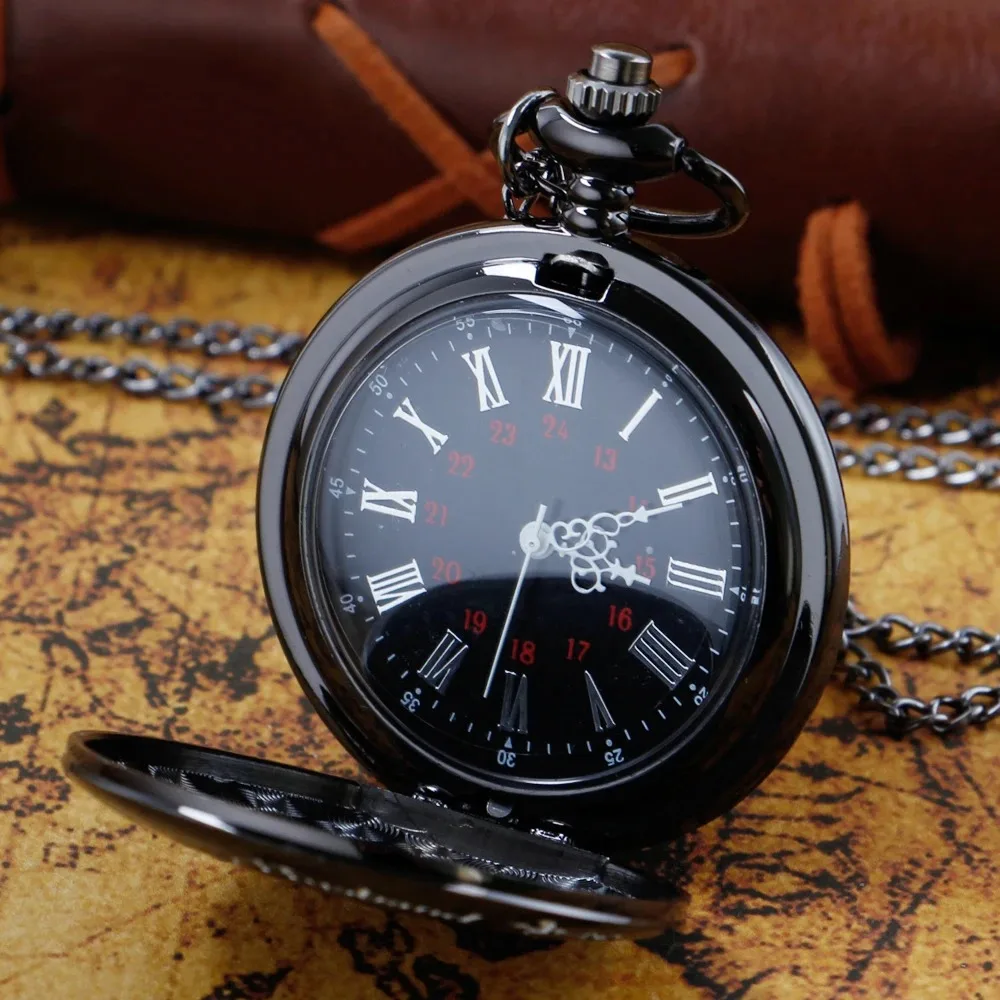 أزياء سوداء كوارتز ساعة الجيب لزوجي قلادة رائعة قلادة فوب سلسلة خمر Steampunk ساعة الجيب الرجال هدية