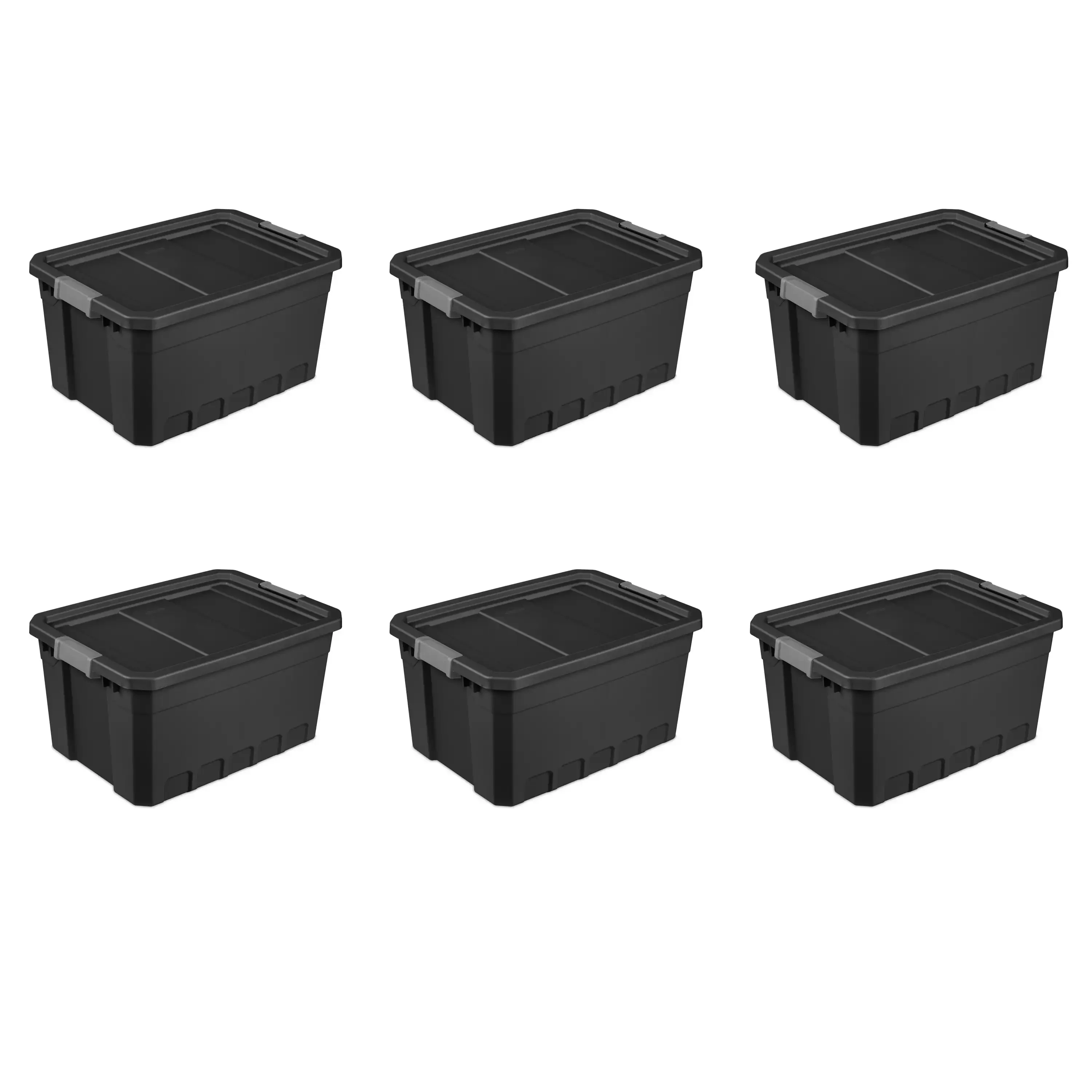 

%a 19 Gallon Stacker Tote Plastic Black Set of 6 Durable Solid Trench Walls Provide Additional Strength and Hidden Content