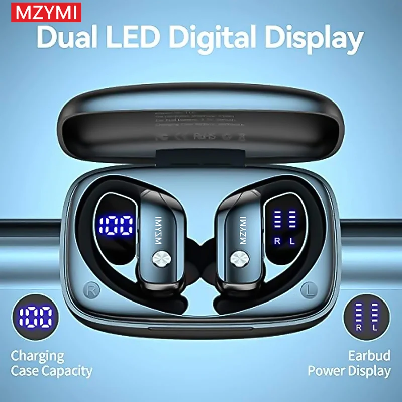 MZYMI Bluetooth Earphones EarHooks T16 Wireless TWS Noise Reduction In Ear Headphones HiFI Stereo Sound Gaming Headset