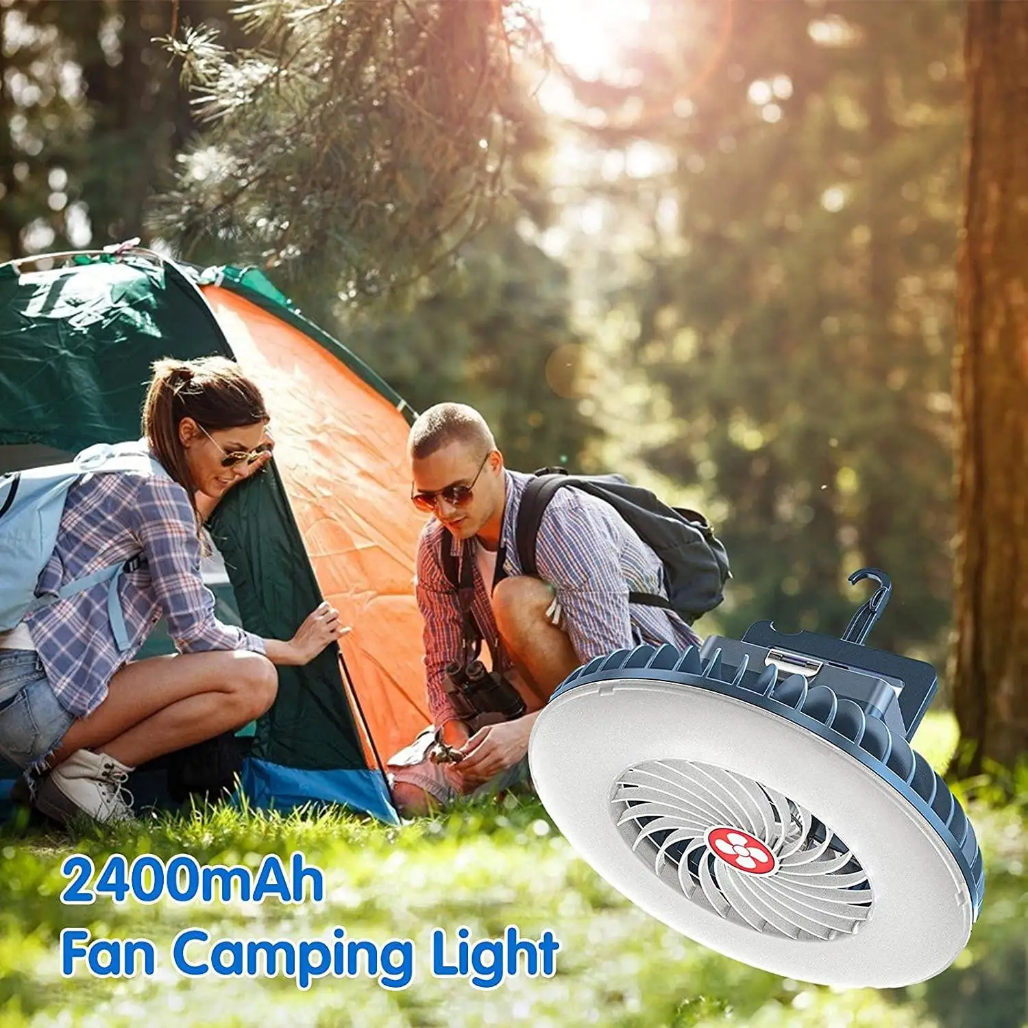 ABRO-Portable Camping Fan With LED USB Rechargeable Battery Operated Fan For Tent Car Emergency