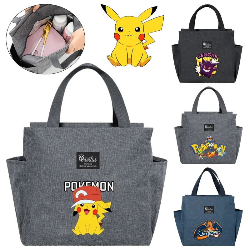 

Pikachu Gengar Lunch Bag Fashion Large-capacity Aluminum Foil Insulated Bento Pack Student Portable Outdoor Handbag Picnic Pouch