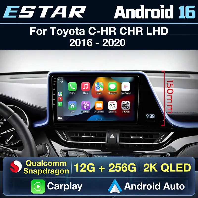 Android 16 Car Radio For Toyota C-HR CHR 2016- 2020 LHD 150mm DSP 360 Camera BT GPS RDS 4G LTE Stereo Multimedia QLED WIFI Auto