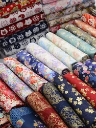 Japanese Style Fabric Pure Cotton Printed By The Meter for Clothing Hanfu Tablecloth Bag Handmade DIY Sewing Cloth Bronzing Blue