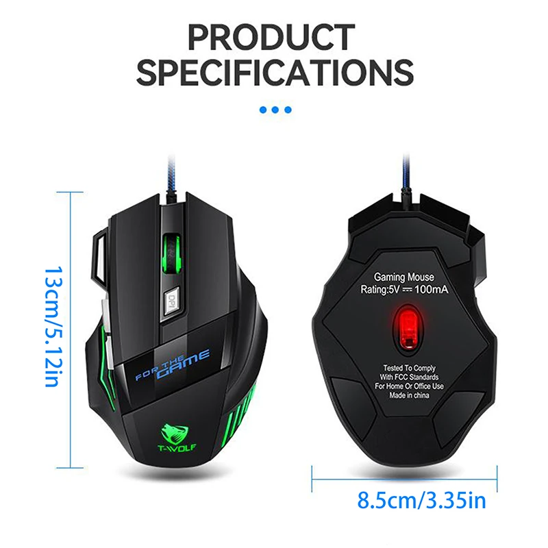 Mouse da gioco ergonomici retroilluminati RGB Mouse da gioco USB con cavo Esports 7D per giocatori di computer