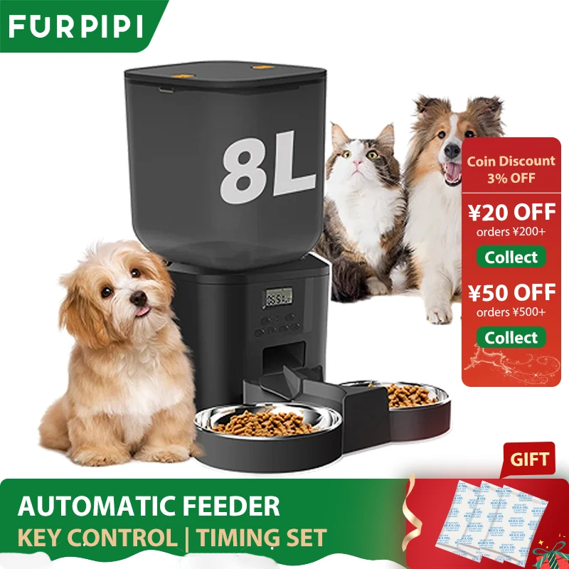 Furpipi 4L/8L Automatic Cat Feeder with Key Control Furpipi Manufacture User-Friendly Time Setting Feeder for Pets Dogs Cats