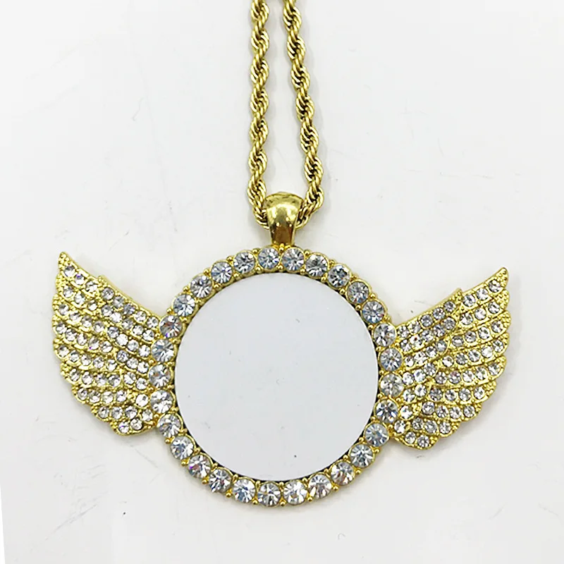 Free Shipping 100pcs/lot Custom Jewelry Gold/Silver/Pink Sublimation Blank Memorial Wing Necklace Pendant Without Chain