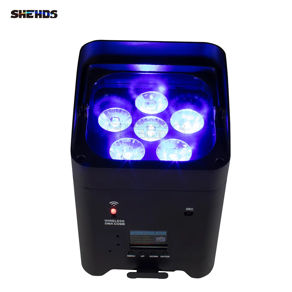 SHEHDS 4pcs LED 6x18W RGBAW+UV Par Light Wireless Remote Control with Battery Wifi APP Smart Portable DJ Disco Party Nightclub