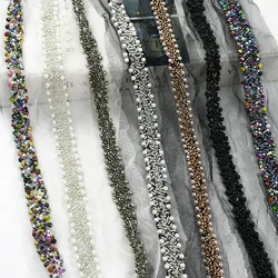 2/4Yards Beaded Lace Ribbon 1.5cm Pearl Mesh Decorative Fringe Trimmings Webbing Dress Clothes Bag Sewing Material Accessories