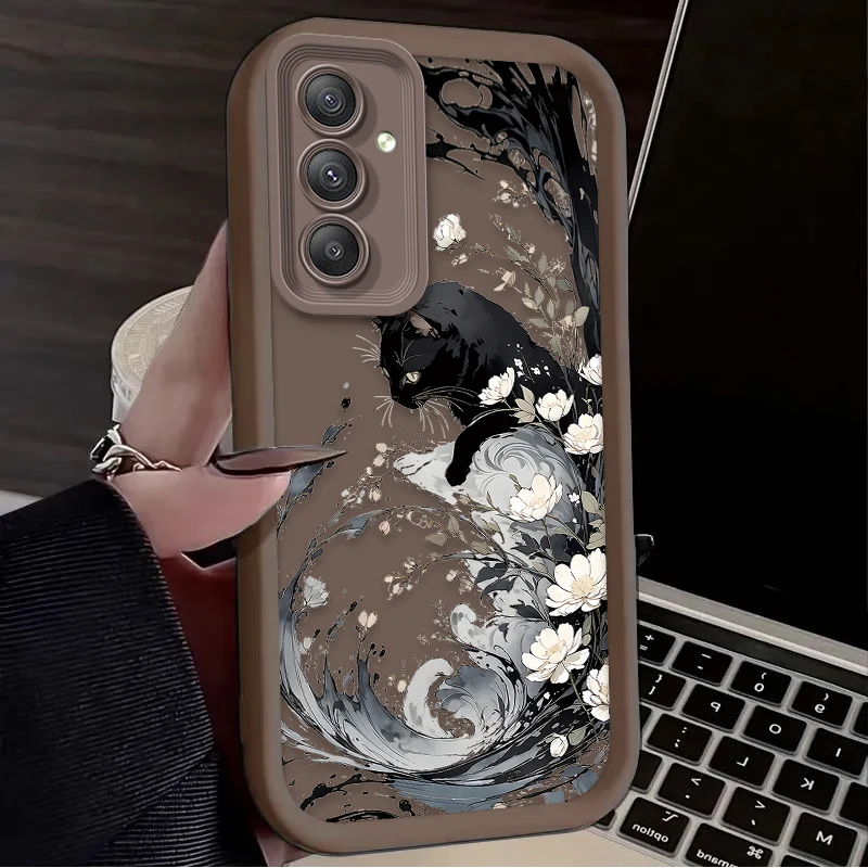 Oil Painting Artistic Cat Phone Case For Samsung Galaxy A14 A15 5G S21 S22 S23 S24 FE Plus Ultra A25 A35 A52 A53 A54 A55 Cover - náhled 4