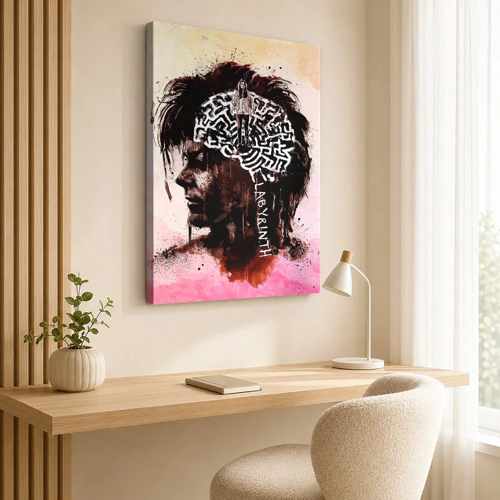 Labyrinth Face And Maze Canvas Poster Customized Photo Geometric Color Blocking Wall Art For Media Room, Film Collector Gift