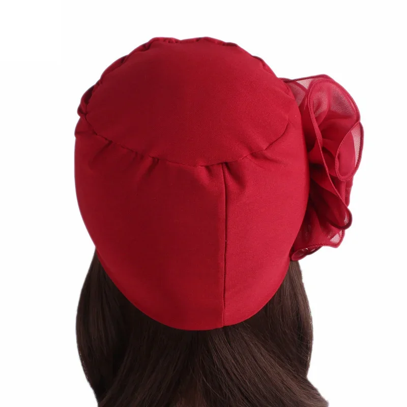 Newly Big Lace Flower African Bandana Head Wrap Women Elastic Hair Loss Cap Turban Wedding Party Headwear Hair Accessories - view 2