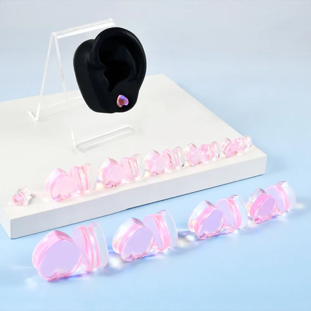 Mode Transparent Solide Rosa Lila Glas Herzförmige Ohr Expander Ohrmuschel Piercing Schmuck Ohr Expansion Artefakt 6-25mm – Detail 3