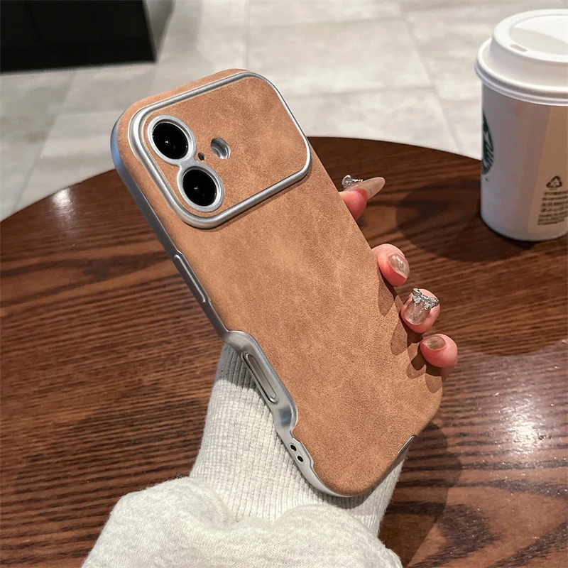 Luxury Matte Suede Leather Soft Phone Case For iPhone 16 15 14 13 12 11 Pro Max Plus Camera Protection Shockproof Silicone Cover