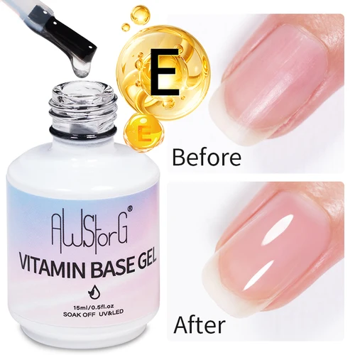 Imagen 2 del producto AWStorG Esmalte de Uñas en Gel con Base de Vitamina E de 15 ml, Base de Queratina y Calcio, Prebase, Semipermanente, de Larga Duración, Reparador, para Manicura