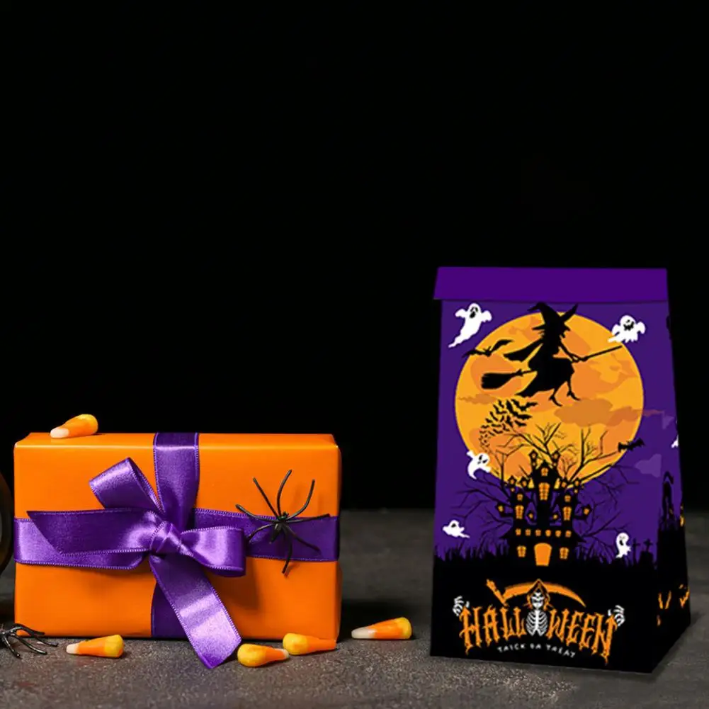 حقيبة تخزين الحلوى مع ملصقات ، أكياس حلوى الهالويز الزخرفية ، أكياس معالجة ورقية صغيرة ، خدعة أو حلوى ، لوازم الحفلات ، مجموعة واحدة #3