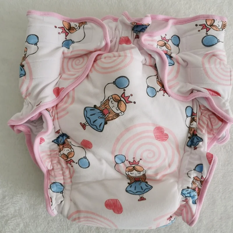 Adult Baby Cartoon Print Panties With Padding Inside Cloth Diaper Briefs ABDL Princess Cloth Pant Washable Triangle Panty