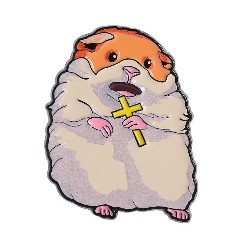 Broche de rato de hamster gritando, alfinetes esmaltados, mouse de desenho animado com broches cruzados, roupas, emblemas de lapela, joias de animais, presente para amigos