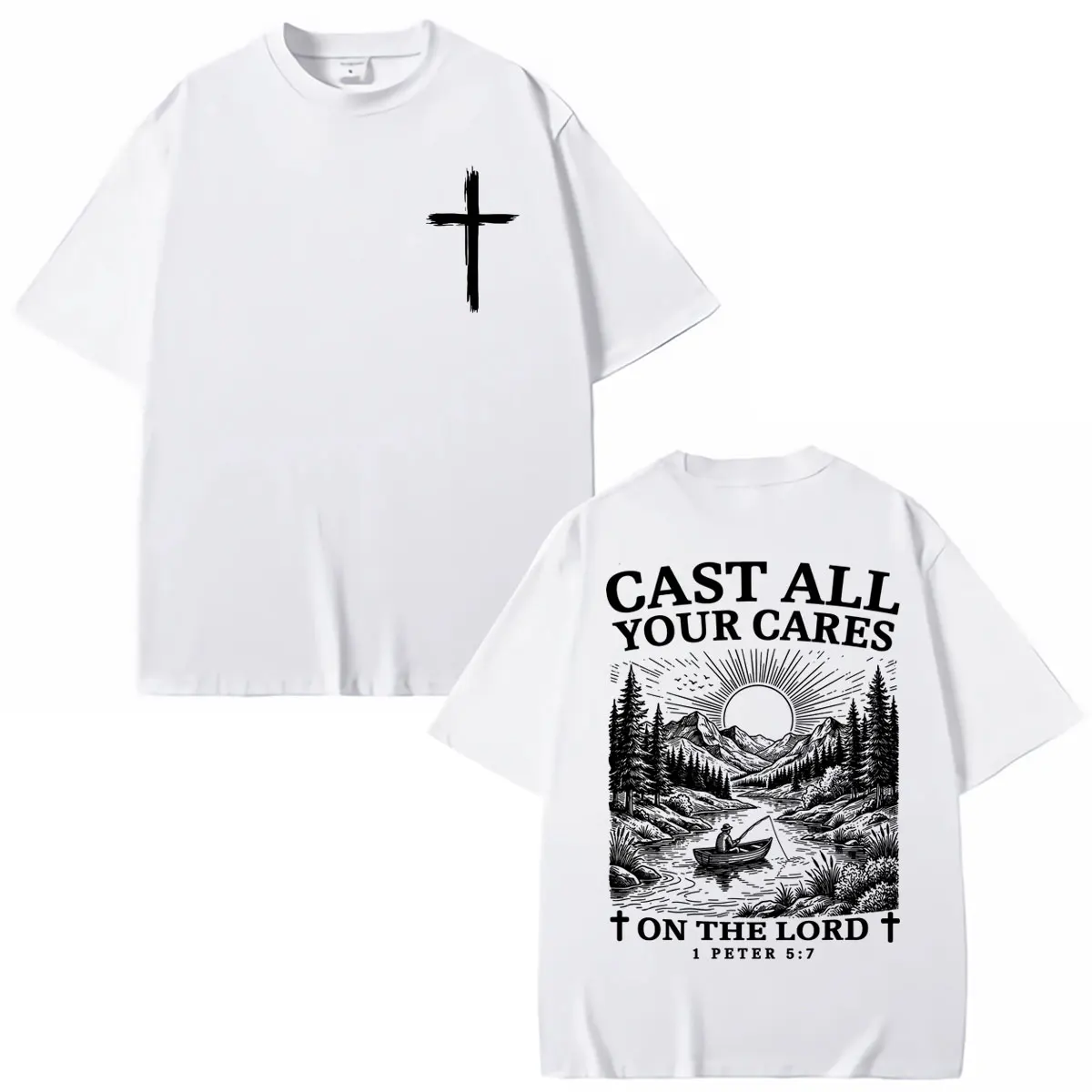 Christian Religious Cast All Your Cares on The Lord T Shirts Jesus Bible Verse Classic Men Women T-shirt Oversized Cotton Tshirt