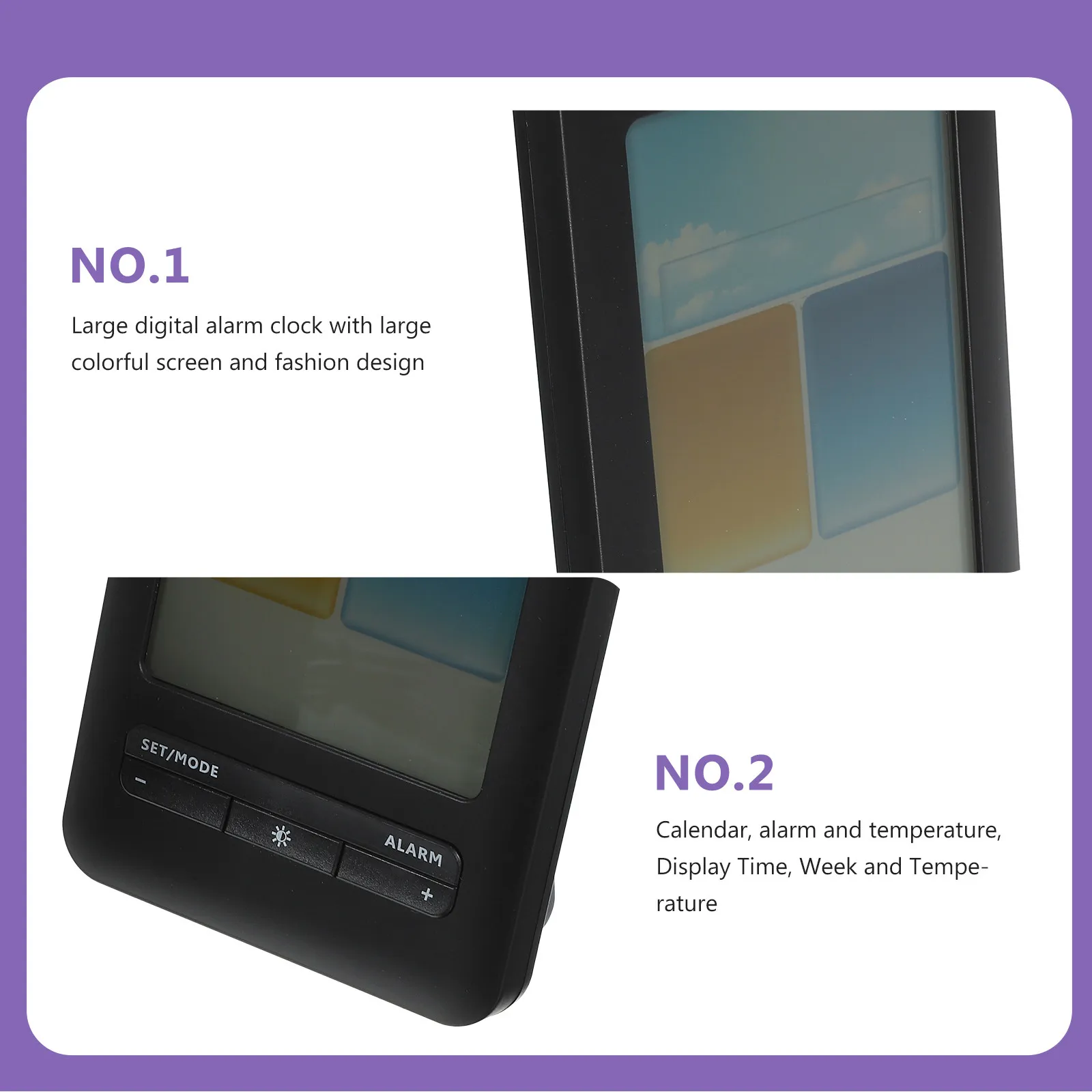 Large Digital Alarm Clock with Color Backlight Weather Station Indoor Outdoor Thermometer Hygrometer Temperature Humidity