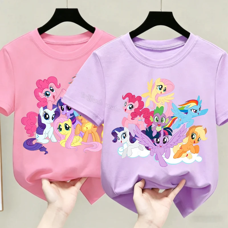 Camiseta My Little Pony para niños, camiseta con estampado de dibujos animados, ropa de cuello redondo para niños y niñas, ropa de algodón de Anime para niños, regalo