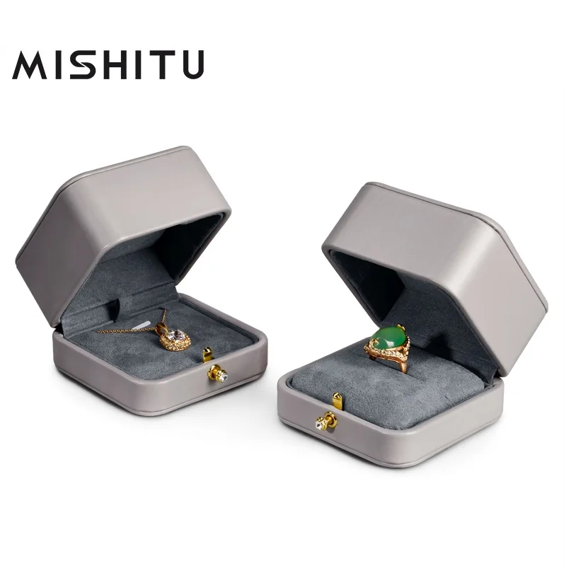 

MISHITU Grey Ring Fashion Pendant Jewelry Box Rounded Corner Buckle Jewelry Exquisite Gift Box Proposal Anniversary Gift