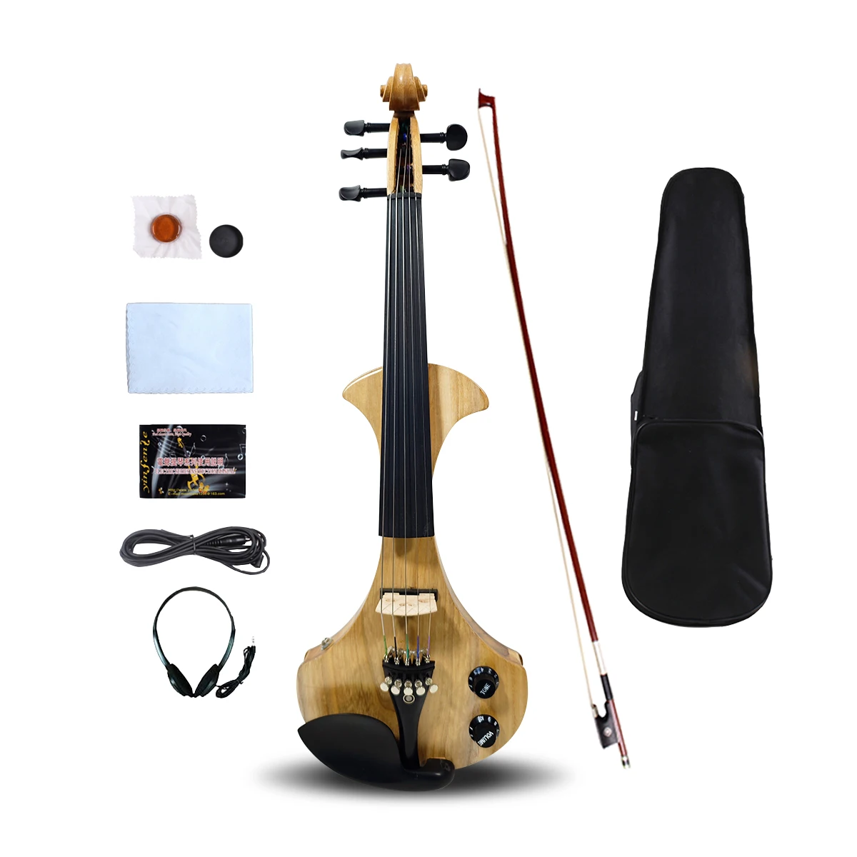 4/4 Full Size New Electric Violin 5 String Solid wood Ebony Fittings Brazil wood Bow Hard Case Rugged Portable