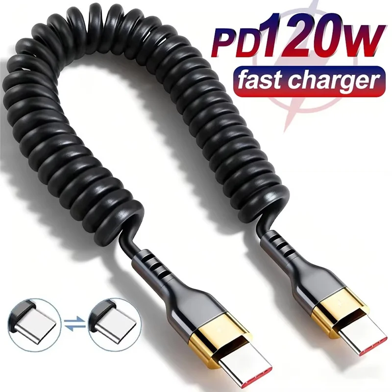 Type C To Type C Spring Cable Fast Charging Coiled Cable For iPhone Xiaomi iPad Laptop Flexible USB C Charger Wire Redmi OPPO
