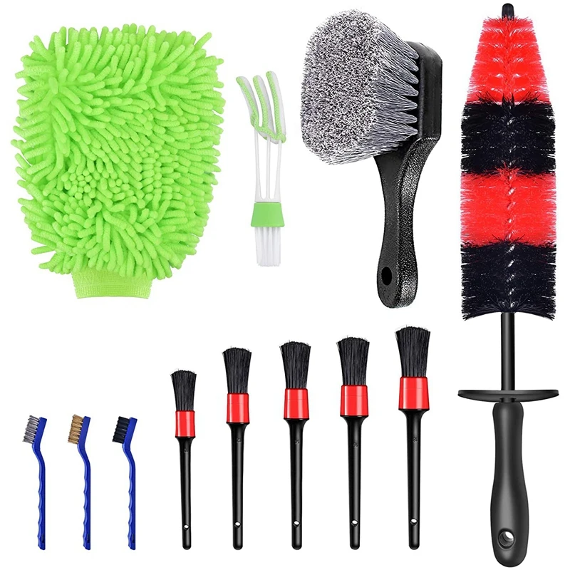 

Car Detailing Brush Set,Long Handle Wheel Rim Tire Brush,Detailing Brush,Wash Mitt For Auto Interior Exterior Clean