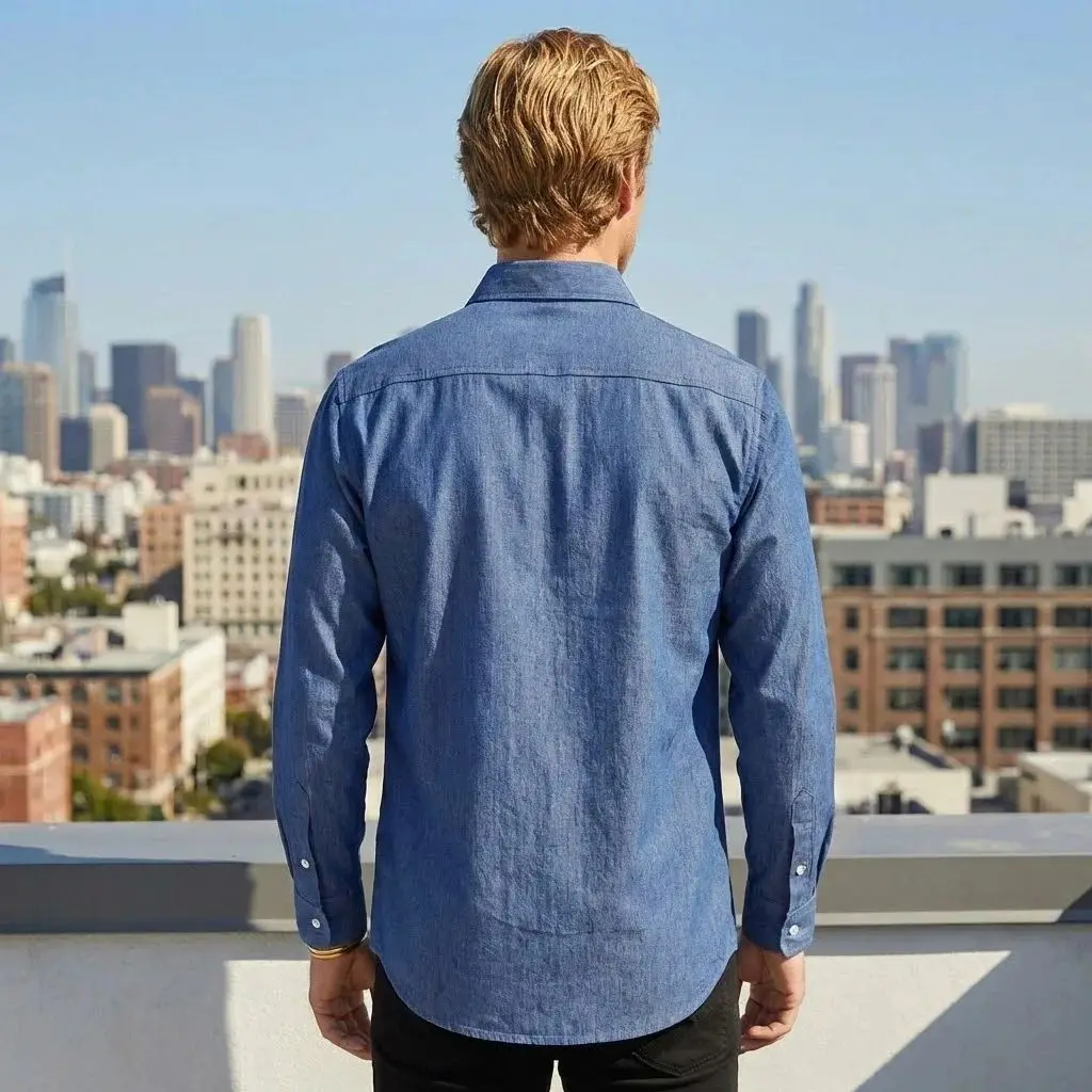 Men's Multi-Color Denim Shirt Casual Spring Summer New Single Buttoned Thickened Fleece Lined Special Wide Fit  Collar