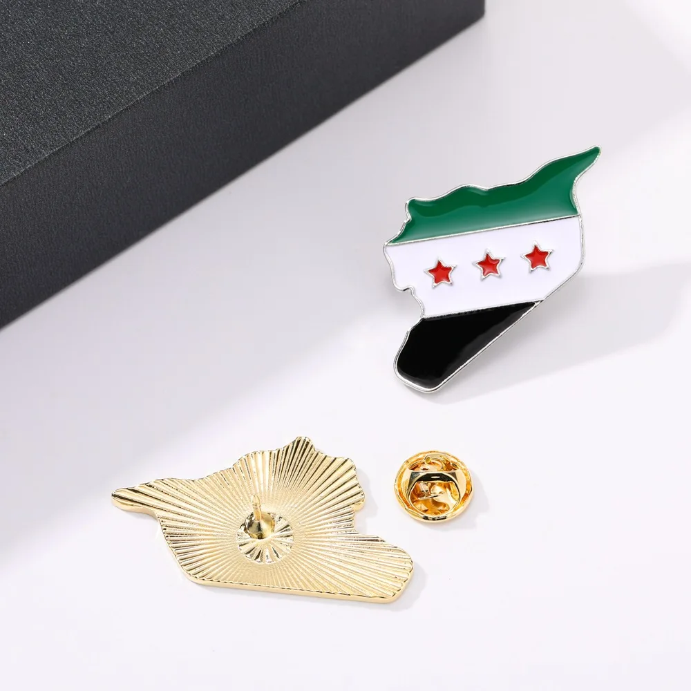 Stainless Steel Syrian Geometric Brooches Pin Syria Map Pendant Backpack Clothes Lapel Badge Jewelry for Women Men