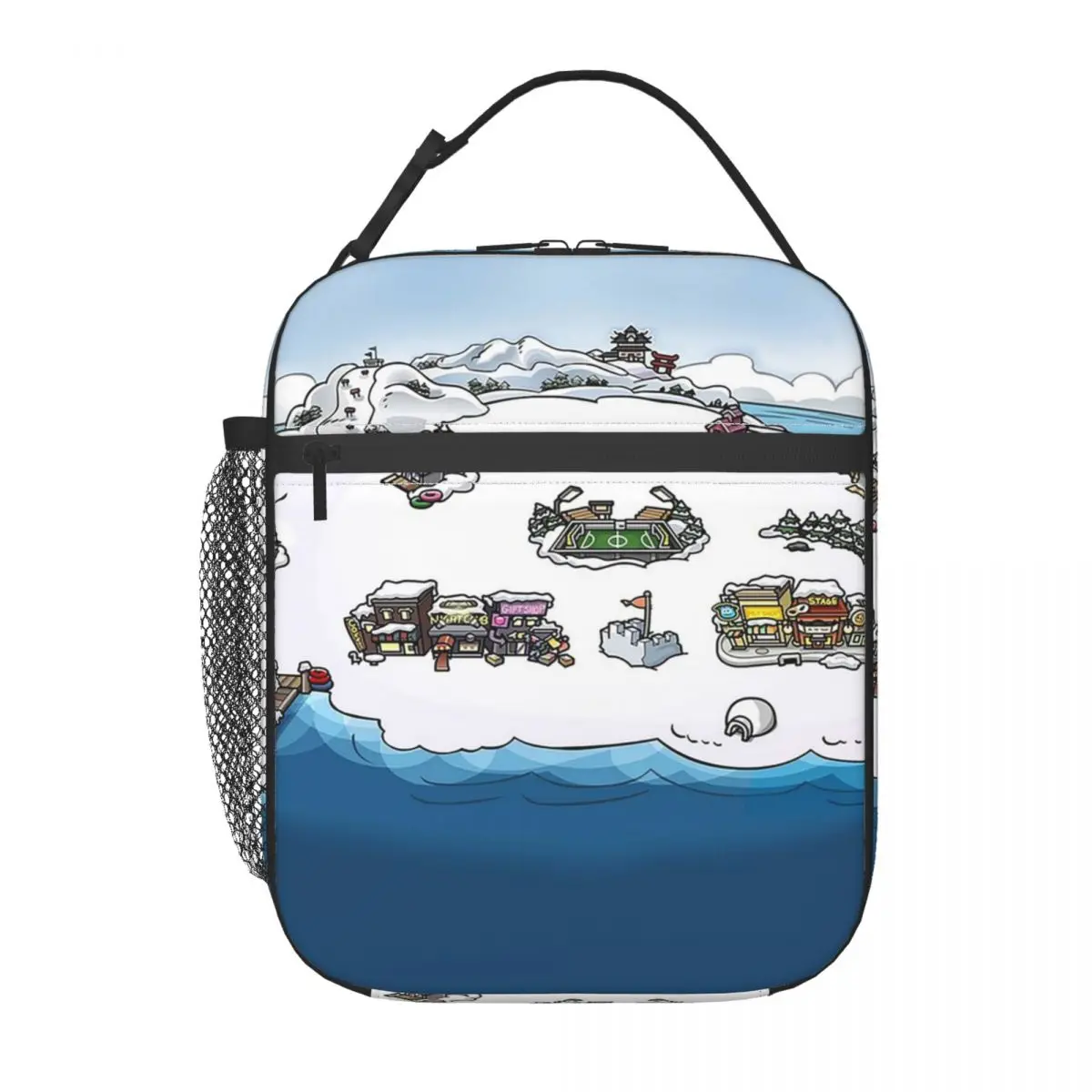 Club Penguin Map Insulated Lunch Bag for Women Kids Portable Food Boxes Thermal Lunch Box Tote