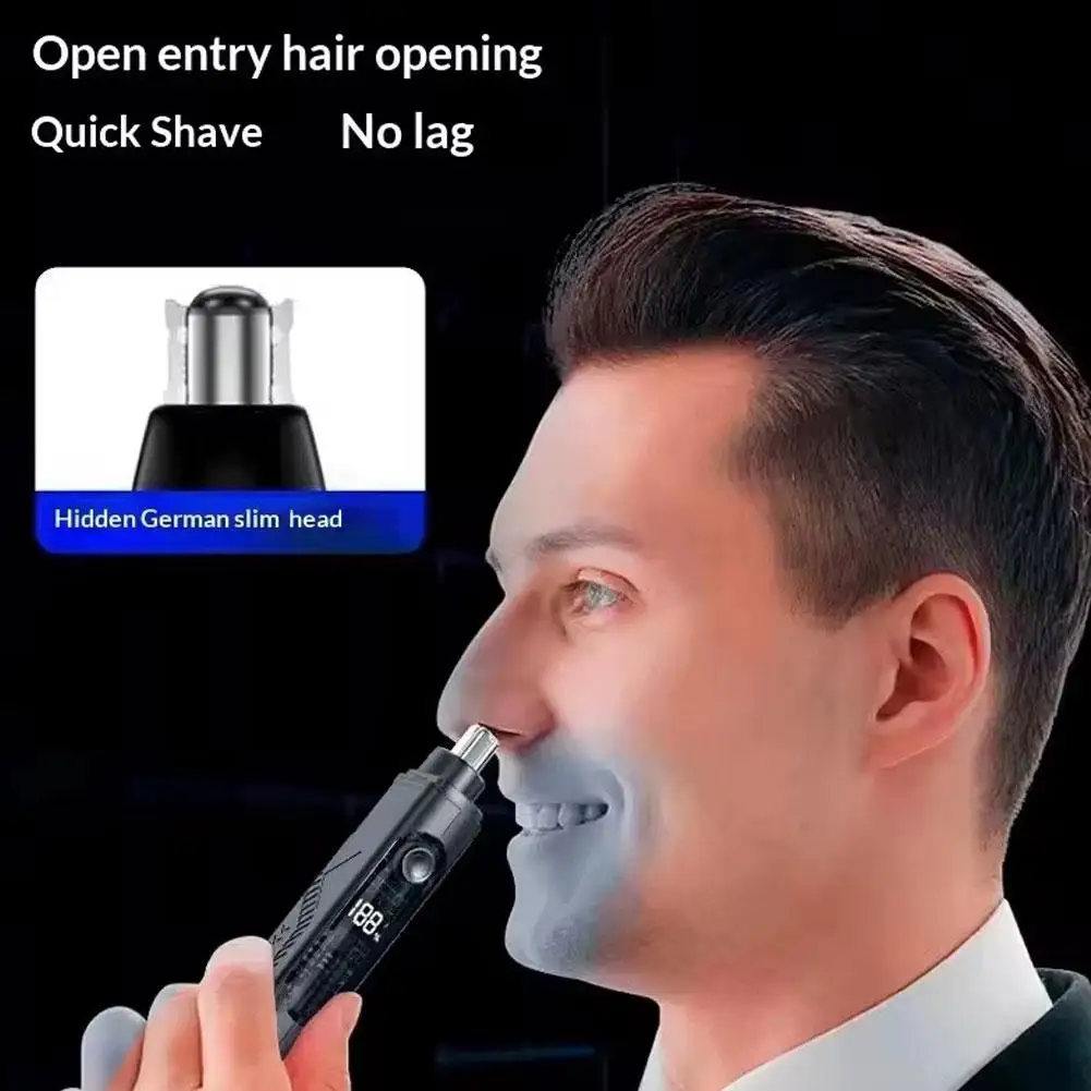 Electric Nose Hair Trimmer Rechargeable LED Display Painless 360 Safe Rotary Cutting Head Fast Charging Portable Grooming Tool