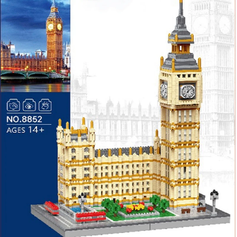 Blocs de construction créatifs Big Ben, jouet d'architecture de repère au royaume-uni, briques à assembler imprimées, jouets DIY, cadeaux d'anniversaire
