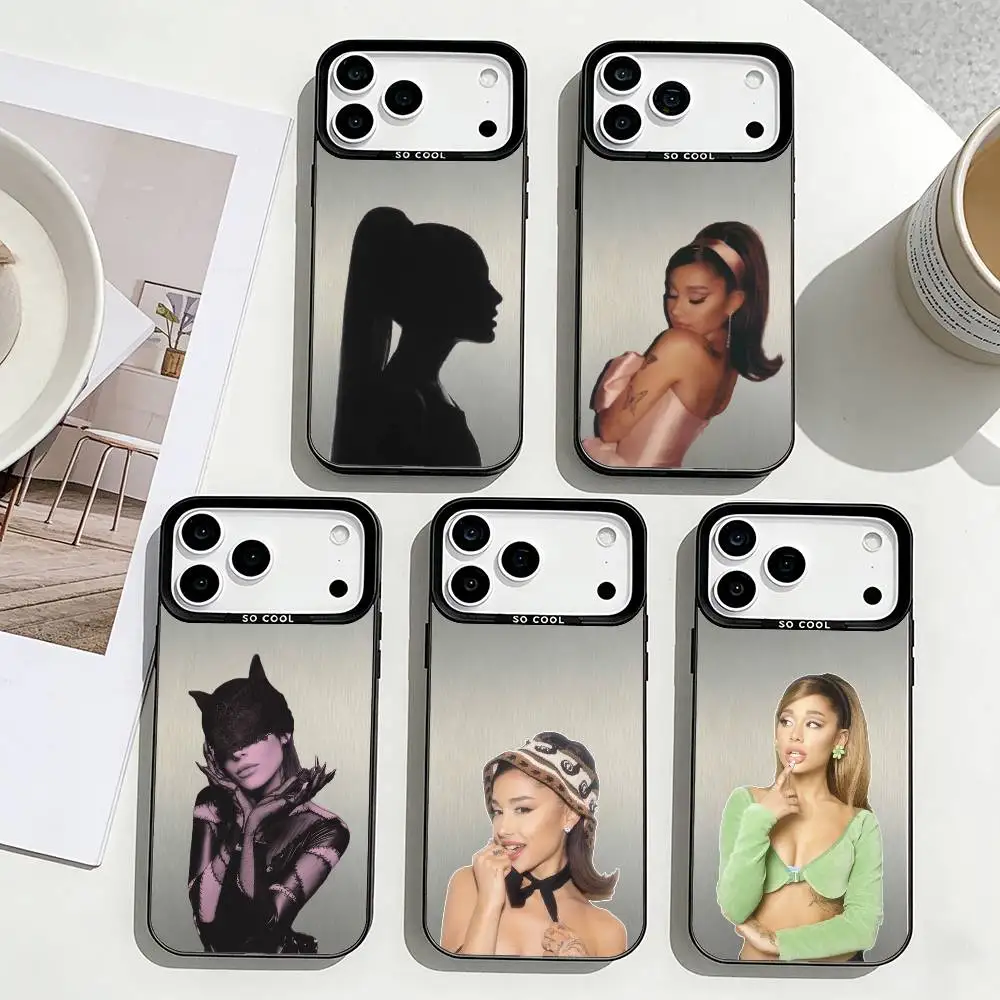 

Ariana Grande Retro Phone Case For iPhone17,16,15,14,13,12,11 Plus,Pro Max Black Border Silver Plated Cover