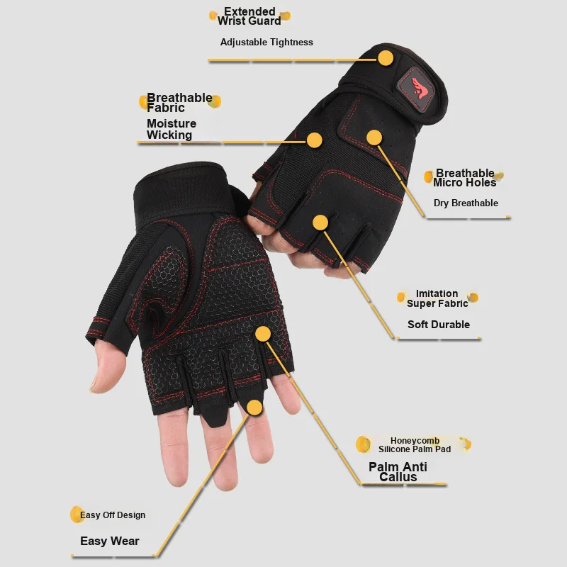 Protective Half Finger Fitness Gloves, Non-Slip Shock Absorbing Breathable for Weight Lifting, Workout, Cycling & Outdoor Use