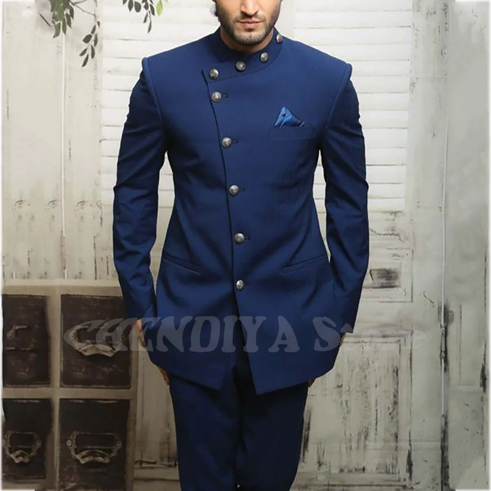 

Элегантные мужские костюмы, уникальный классический наряд с лацканами-стойкой, однобортный, высокое качество, умный повседневный мужской комплект из двух предметов