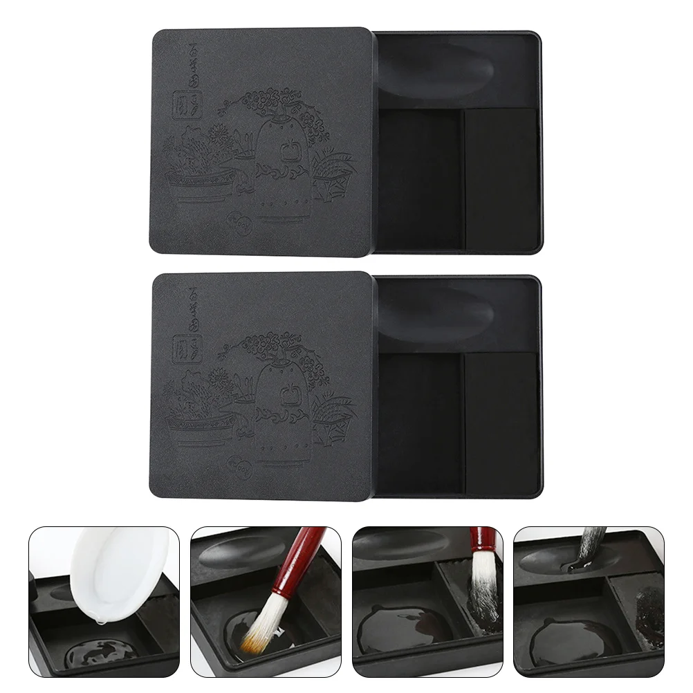 2Pcs Calligraphy Ink Container Ink Box Lid Durable PP Material for Oriental Writing Sumi Painting Calligraphy Practice