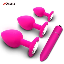 Vibrador anal para adultos, silicone macio, em forma redonda, bala erótica, brinquedos sexuais gays para mulheres e homens, S, M, L