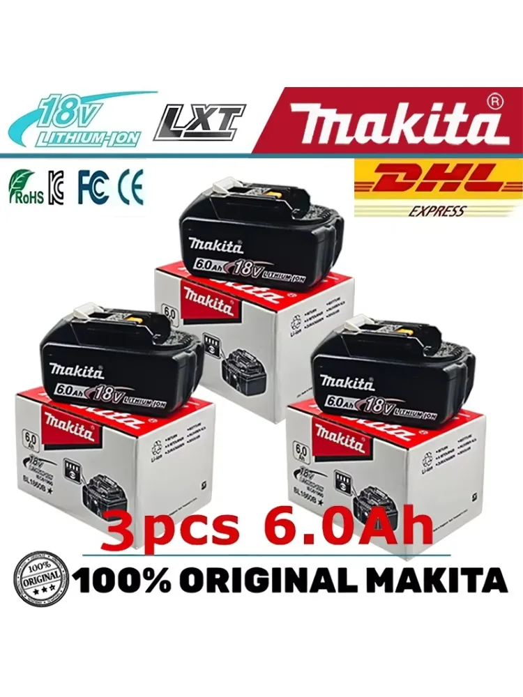 100% originele Makita oplaadbare accu voor elektrisch gereedschap, vervangbare LED lithium-ion, 18V6,0Ah LXT BL1860B - afbeelding 2