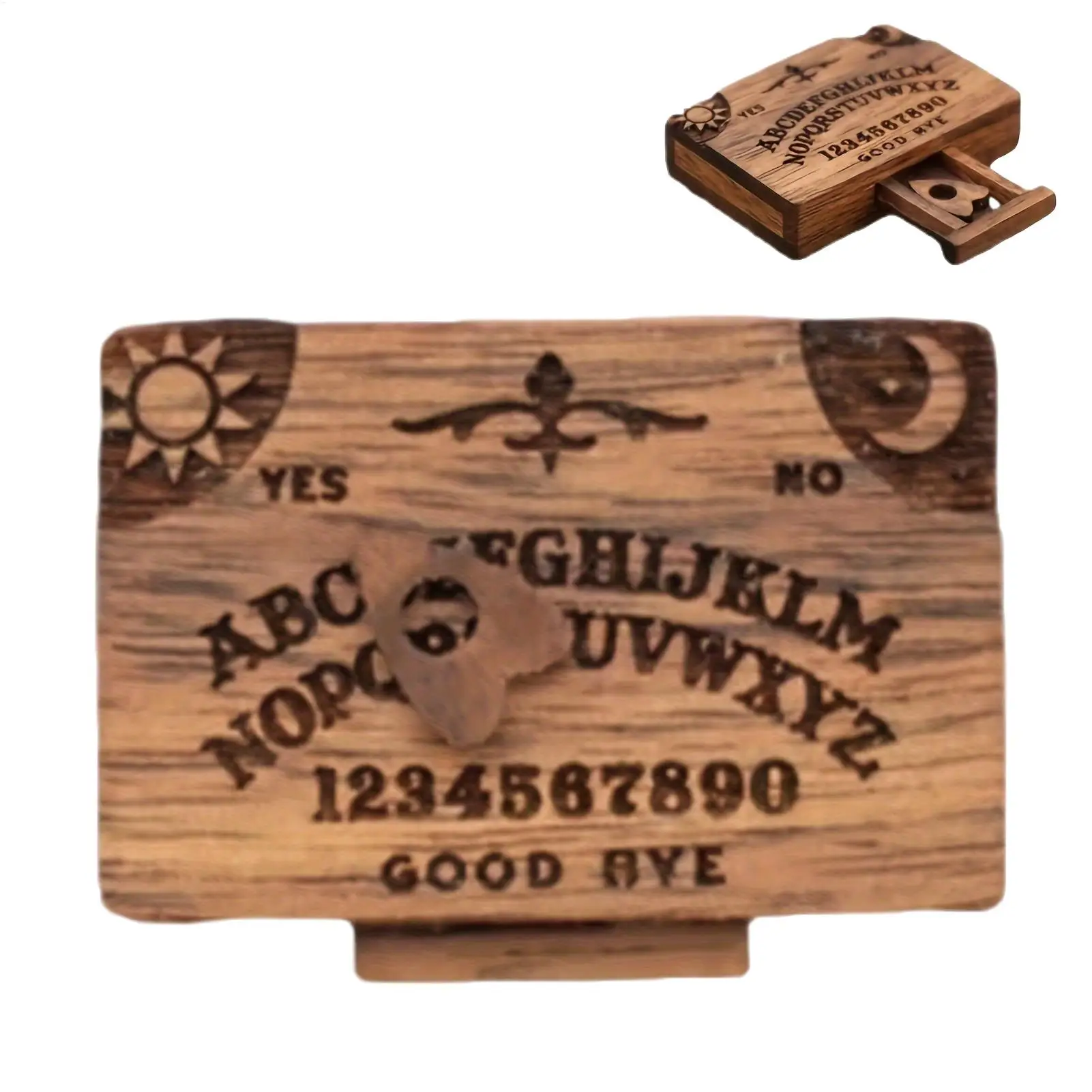 1pc Miniature Ouija Board Miniature Spirit Board With Drawer Wooden Miniatures Emotional Love Drawer Home Decoration Gift