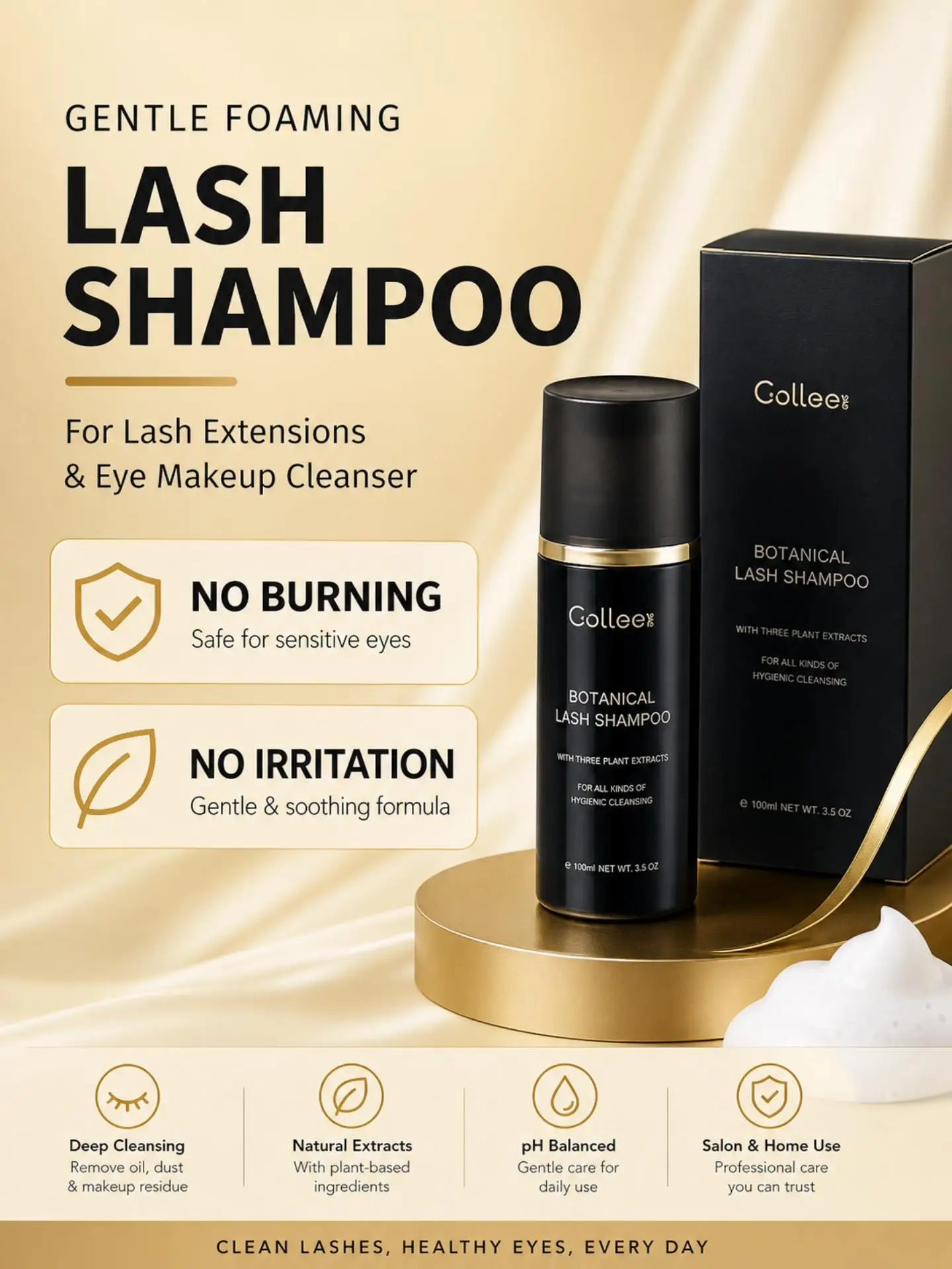 100ml Eyelash Shampoo No Stimulation Eyelashes Makeup deep Clean Eyelash Glue grafting Foam Cleaner Gentle Mousse with Brush
