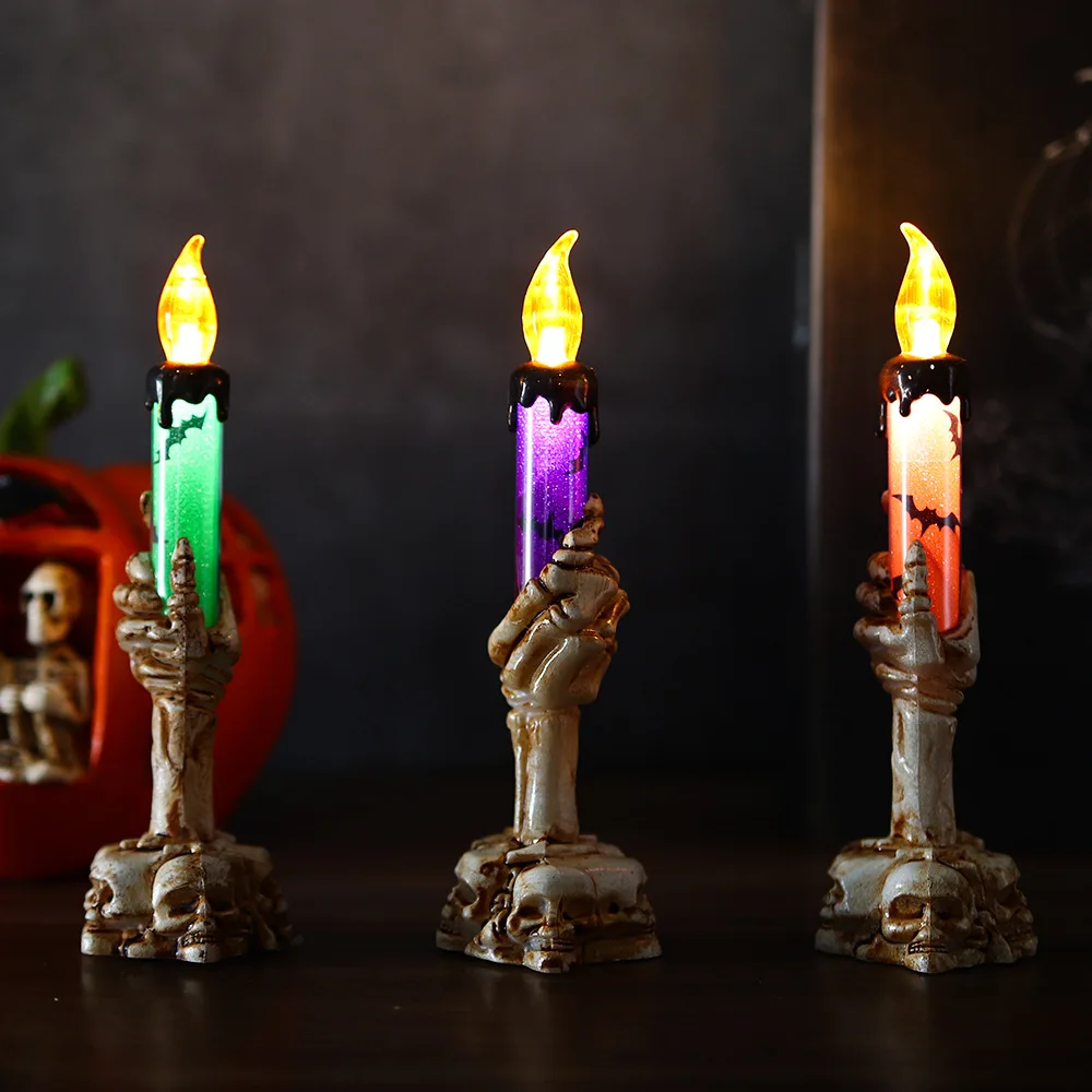 최고 판매 할로윈 촛불 조명 바 KTV 장식 소품 무서운 유령 손 해골 헤드 라이트 LED 깜박이는 전자 제품