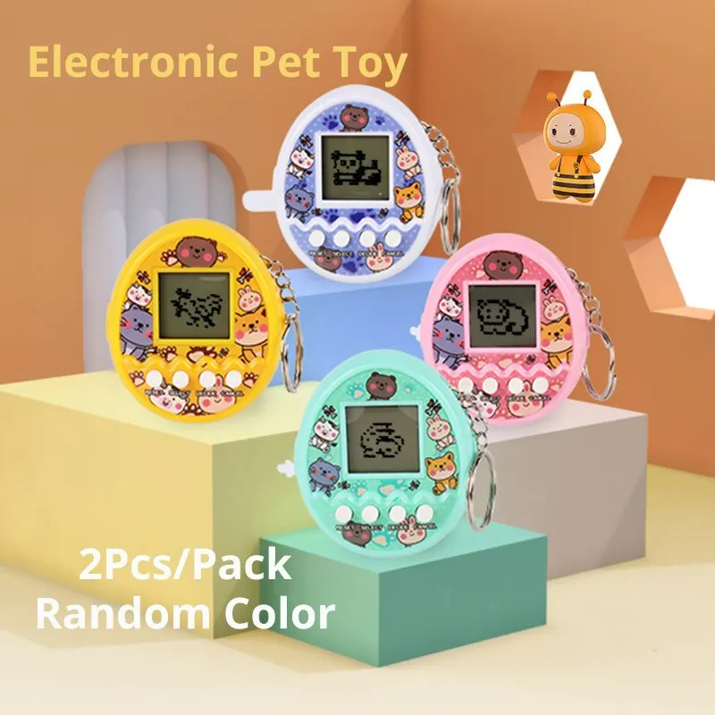 2Pcs Cute Cartoon Mini Handheld Electronic Pet Game Console Random Color Virtual Pet Raising Machine Electronic Toy