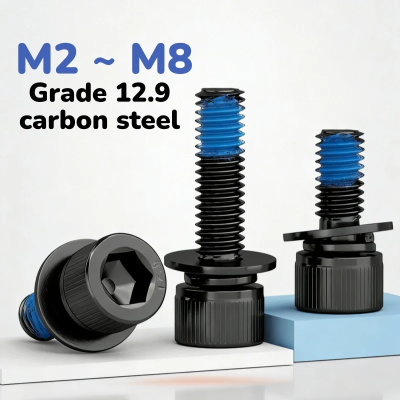 Grade 12.9 High-Strength M2 ~ M8 Blue Dispensing Black Allen Hex Socket Cup Head Anti-loosening Screw Bolts Three Combination