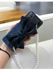 Woman Fashion Cute DIY Wrist Strap Giraffe Bow Pearl Chain Case For Samsung Galaxy ZFold6 7 ZFold 5 4 ZFold 3 2 Hand Chain Cover