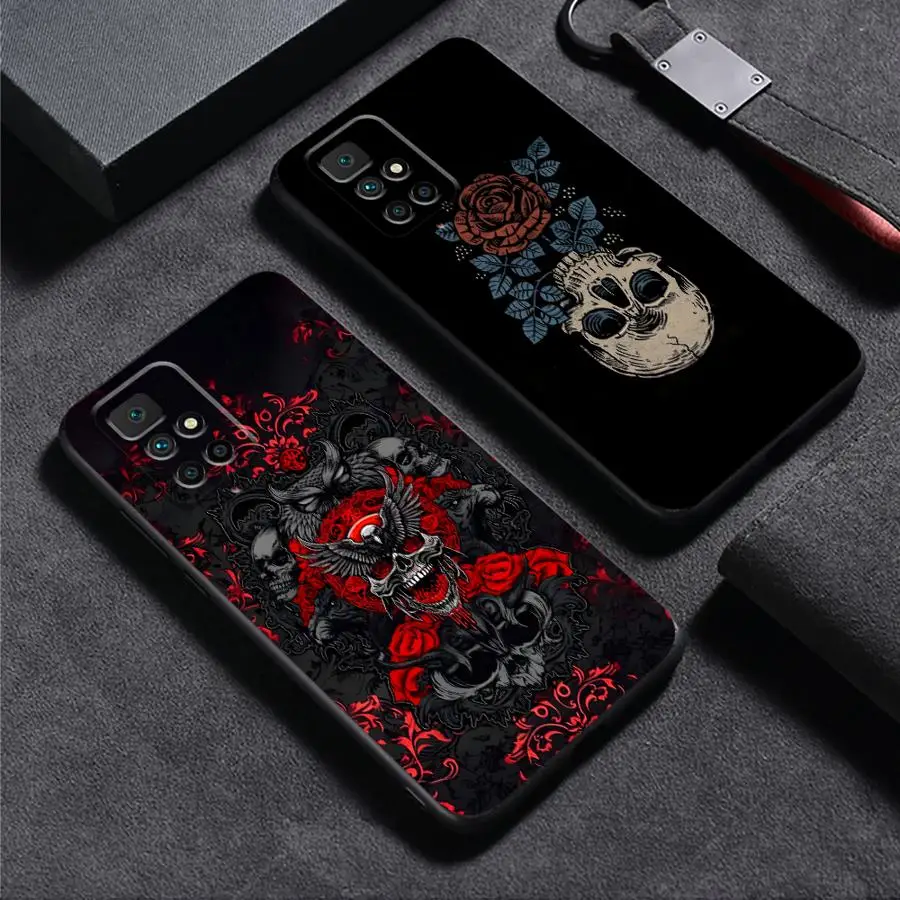 Creative Skull Art Black Soft Phone Cover Case for Xiaomi Redmi 12C A4 9 13C A3 10 K40 K80 Pro A5 14C A1 A2 Plus