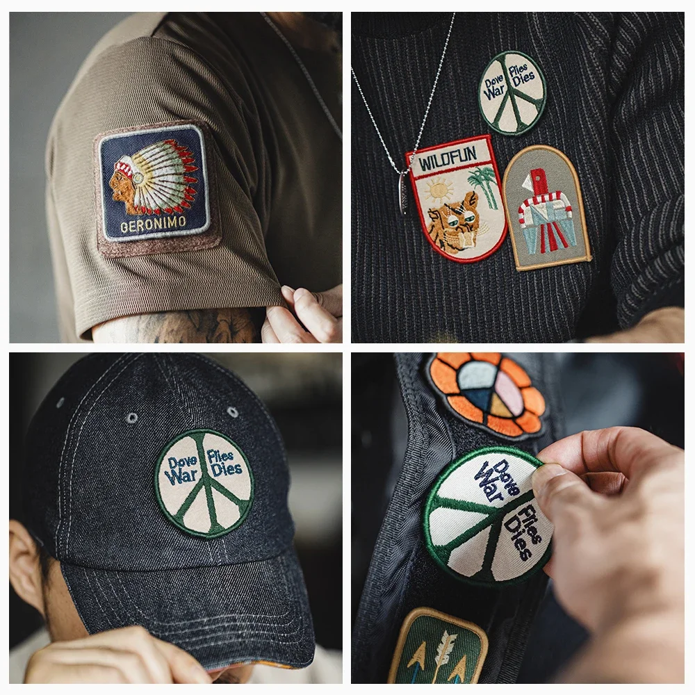 Maden Vintage Embroidered Stick-on Patches Funny Applique Badges Chest Pins Versatile Decorations for Jackets Bags