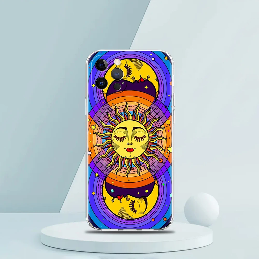 Suns Moons Clouds Astrological Phone Case for iPhone 16 15 14 13 12 Pro Max 11 Pro Max 7 8 Plus XS XR Transparent Shell Capas